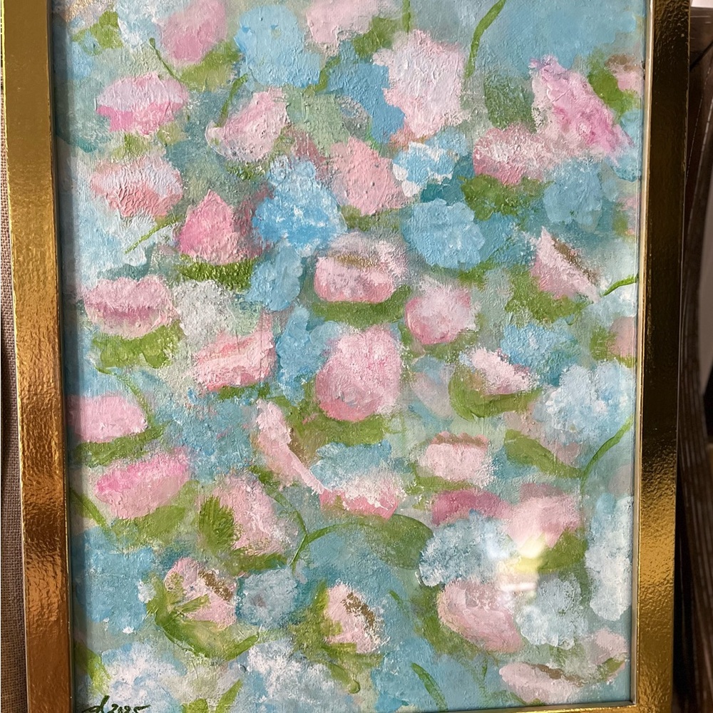 Floral Abstract Painting with Gold Frame original artwork